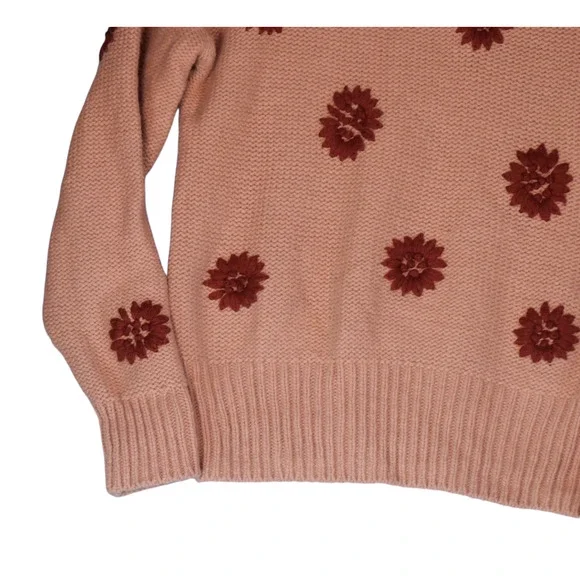 Madewell Sweater Womens XS Pink Wool Alpaca Blend Embroidered Flowers Boho - Picture 3 of 7
